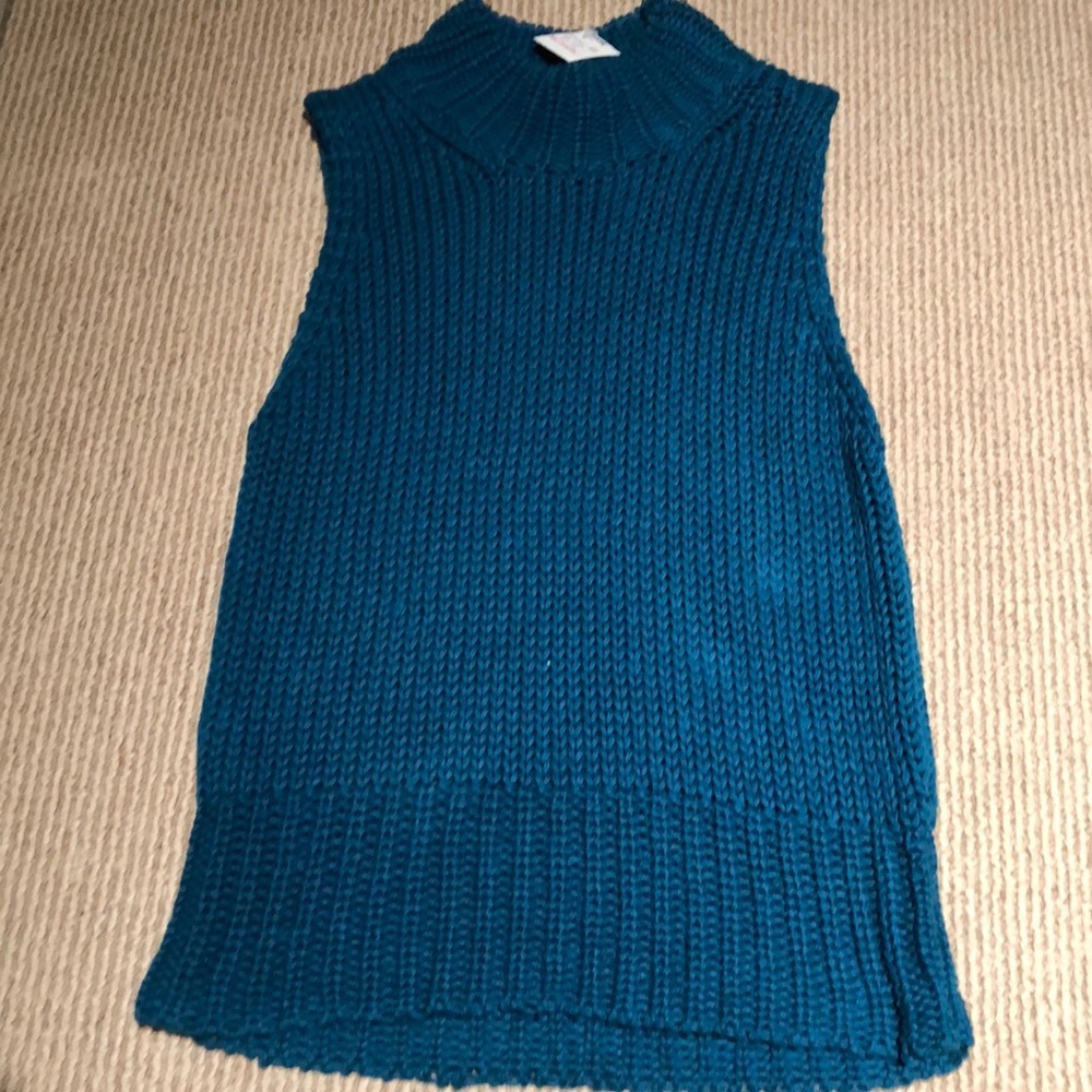 Sleeveless knit mock neck dark turquoise small
